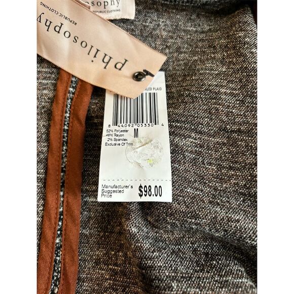 Women's Plaid Pea Coat Jacket Black Button Front Pockets Size M - Picture 3 of 3